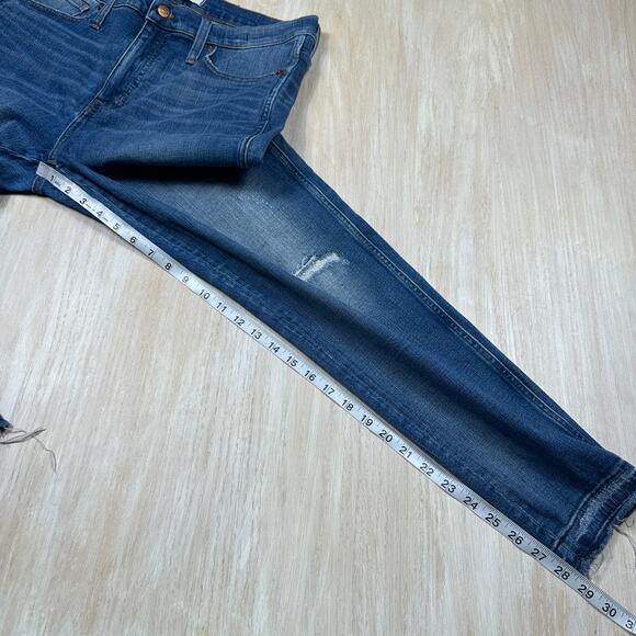 Madewell 9” High Rise Skinny Distressed Blue Denim Raw Hem Casual Jeans 32 - Picture 8 of 15